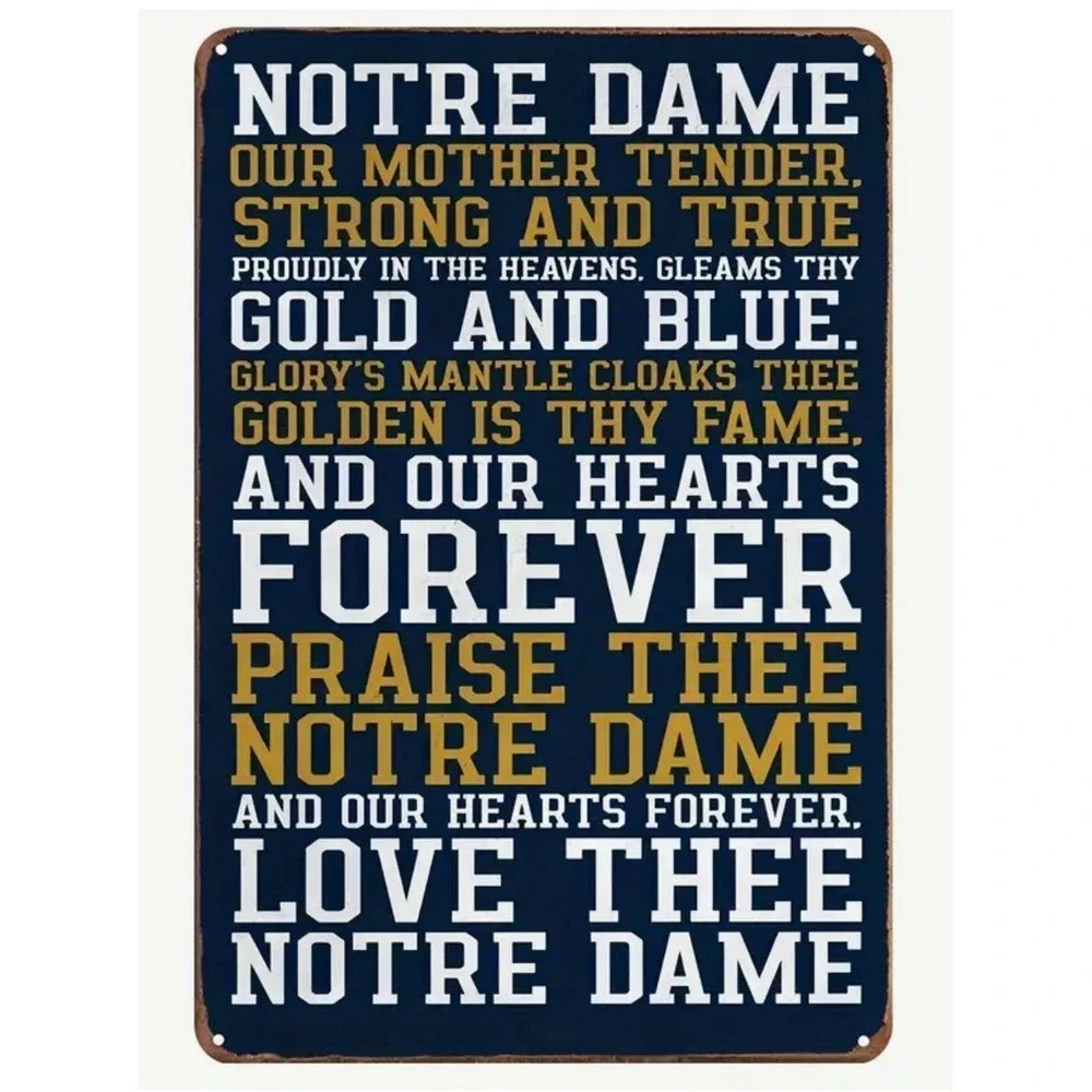 Notre Dame University Metal Sign Alma Mater Bar Man Cave‎ 8x12 Fan Cave Irish